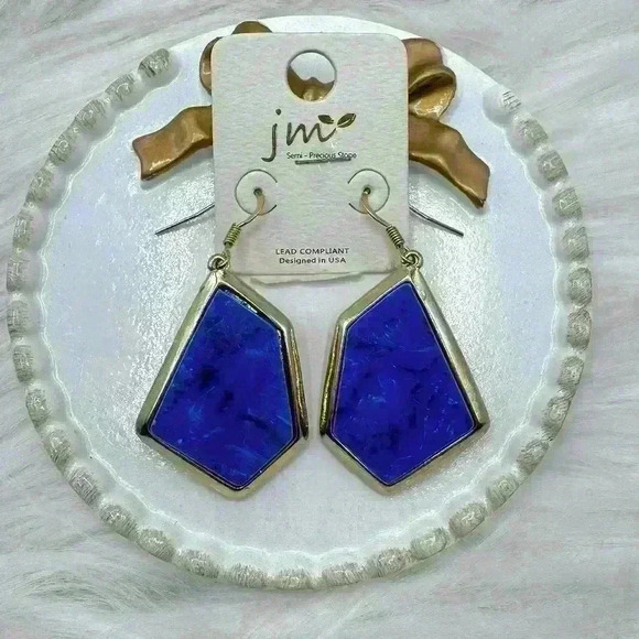 Blue Marble Statement Earrings - Picture 1 of 3